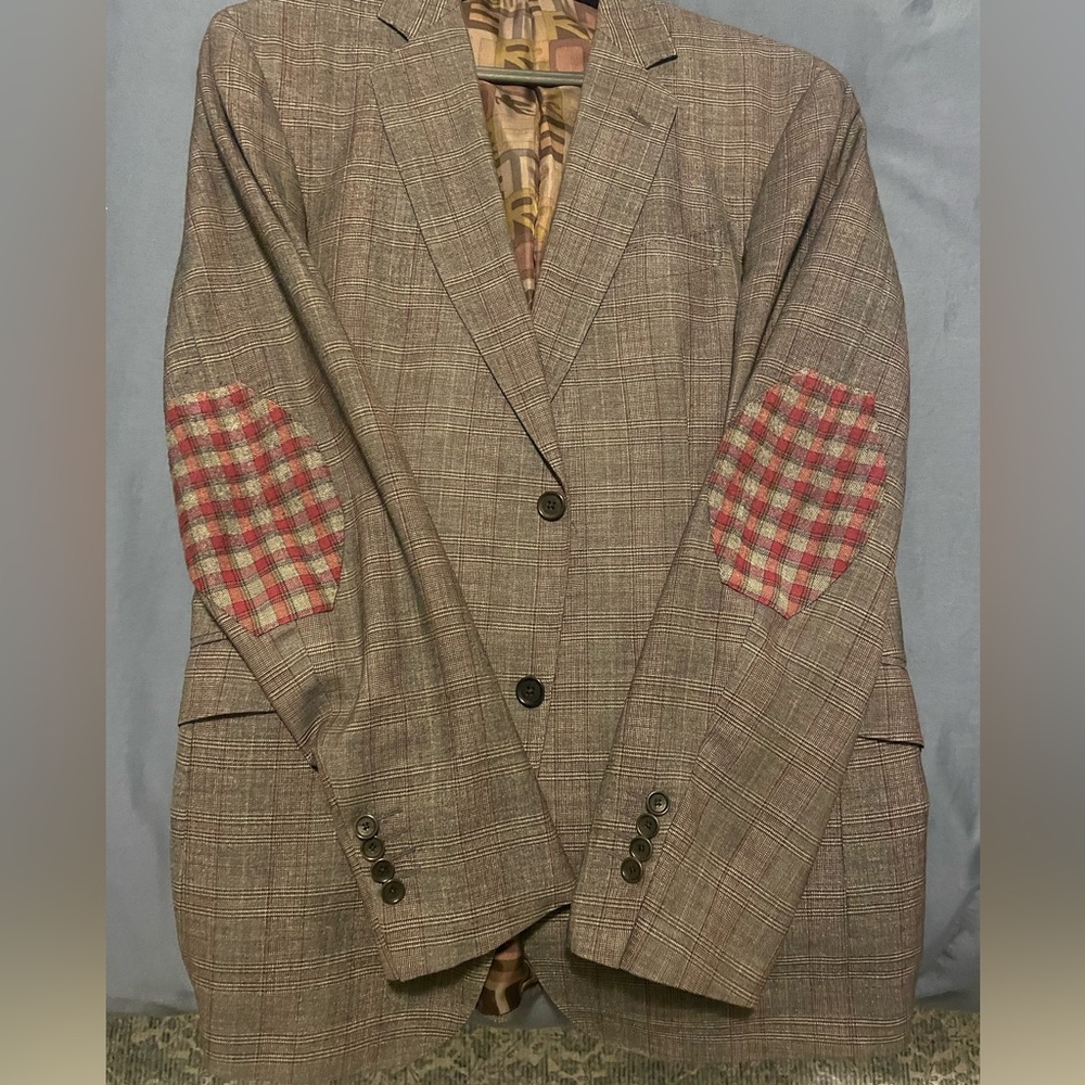 Etro Brown Plaid Blazer with Red Accents